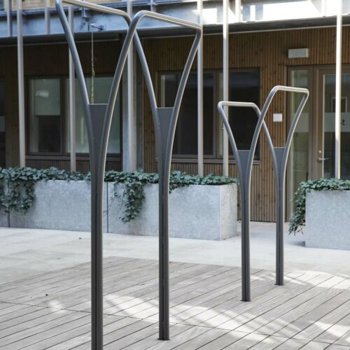 Training equipment mounted in a wooden terrace at the Scandinavian Center in Aarhus